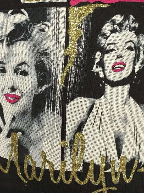 Marilyn Monroe Fitted Glitter T-Shirt Black & White - Picture 8 of 9